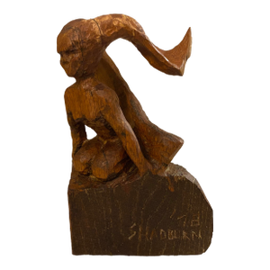 1960s Siren Statue Wood Carved Signed