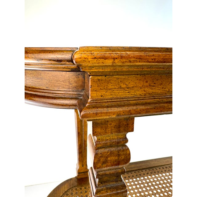 Mid-Century Modern Vintage Drexel Heritage Burl Wood Two-Tier Side Table With Cane Shelf For Sale - Image 3 of 18