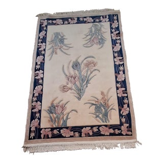 Vintage Chinese Art Deco Style Floral Rug For Sale