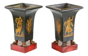 French Neoclassical Directoire Style Tole Vases - a Pair