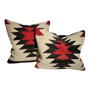 Vintage Hand Made Woven Pillows-Pair