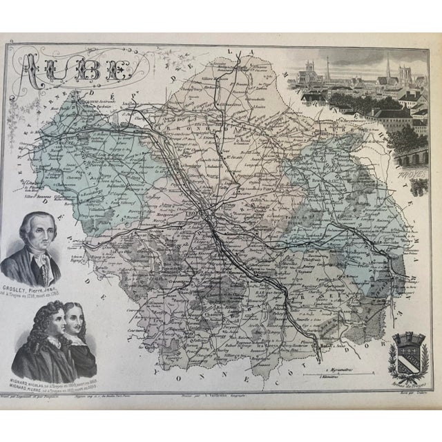 Wood 1900s Hand Colored Map of La France Region in France. Framed For Sale - Image 7 of 8