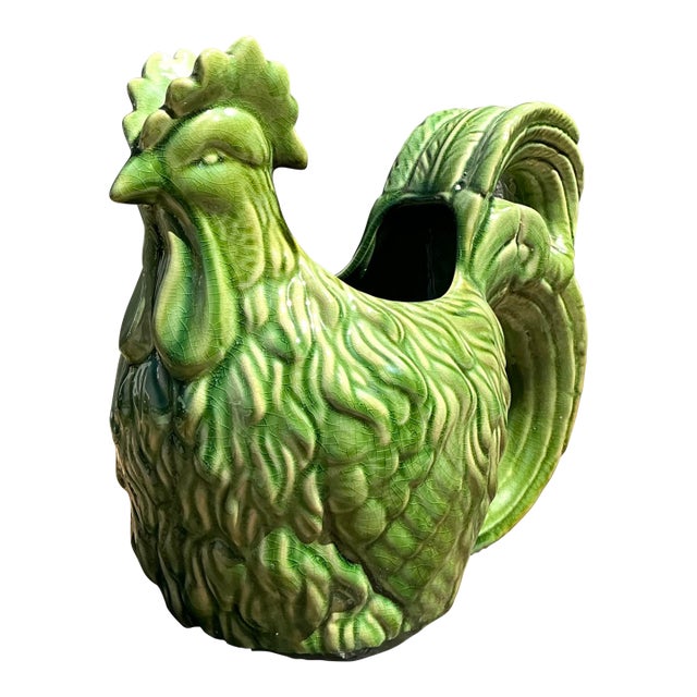Vintage Glazed Ceramic Rooster Cache Pot For Sale