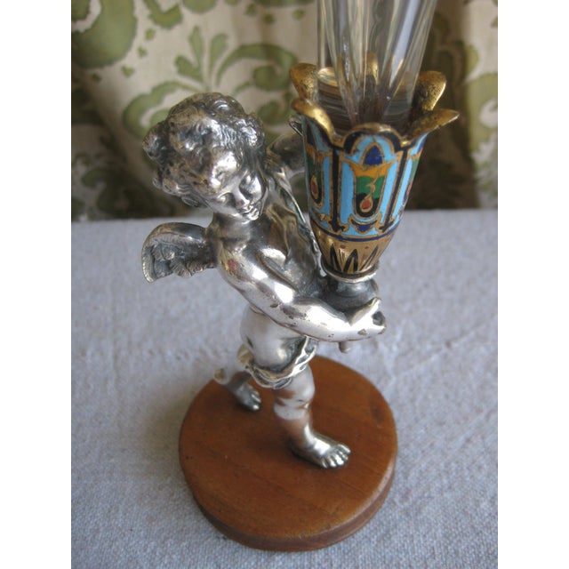 French Enameled Cloisonee Champleve Chrystal Vase Circa 1880 For Sale - Image 4 of 9