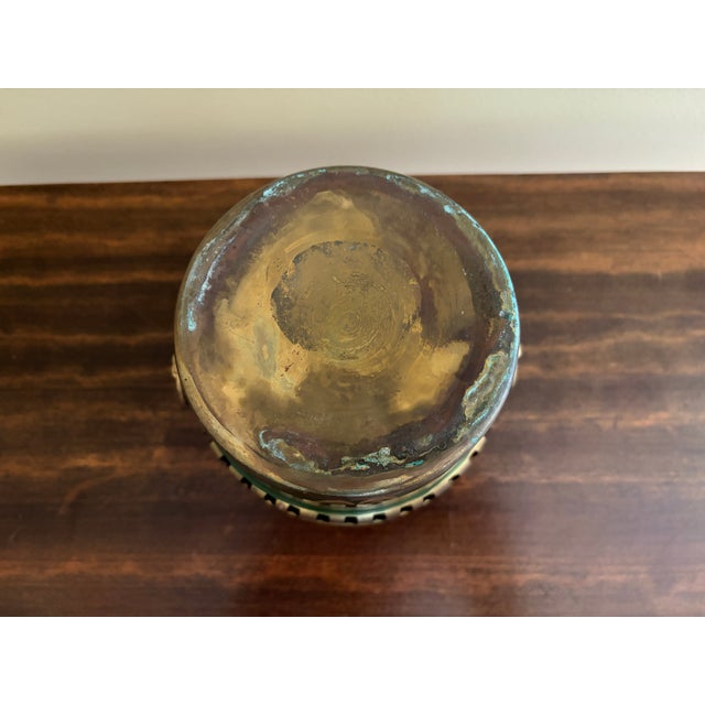Green French Neoclassical Tole Green & Gold Cachepot Planter Vase With Lion Heads For Sale - Image 8 of 8