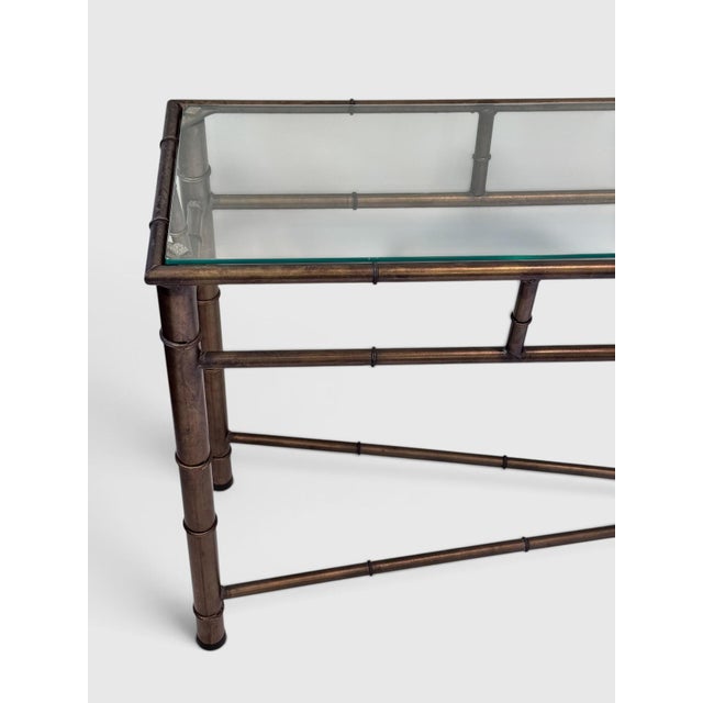 Hollywood Regency 1970s Hollywood Regency Faux Bamboo Bronze Tone Metal Console Sofa Table For Sale - Image 3 of 15