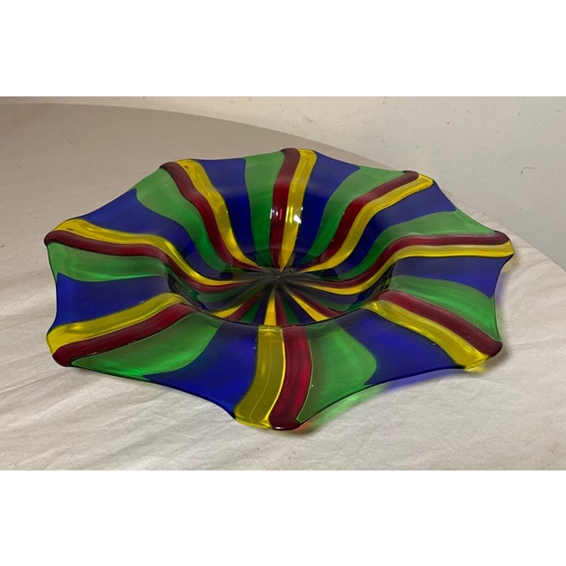 1980s Vintage Italian Oggetti Hand Blown Fused Glass Center Piece Bowl Sculpture Art For Sale - Image 5 of 9