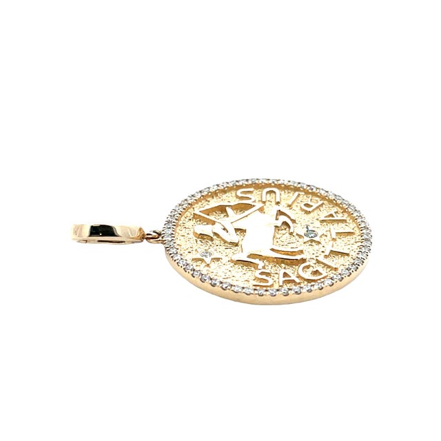 14k Yellow Gold Sagittarius Zodiac Diamond Charm/Pendant For Sale - Image 4 of 4