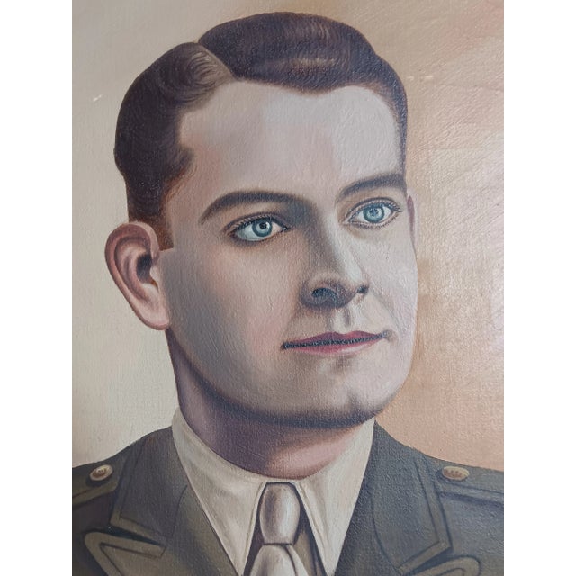 1940s 1940s Portrait of an Italian Ww2 Soldier Oil Painting Framed and Signed For Sale - Image 5 of 12