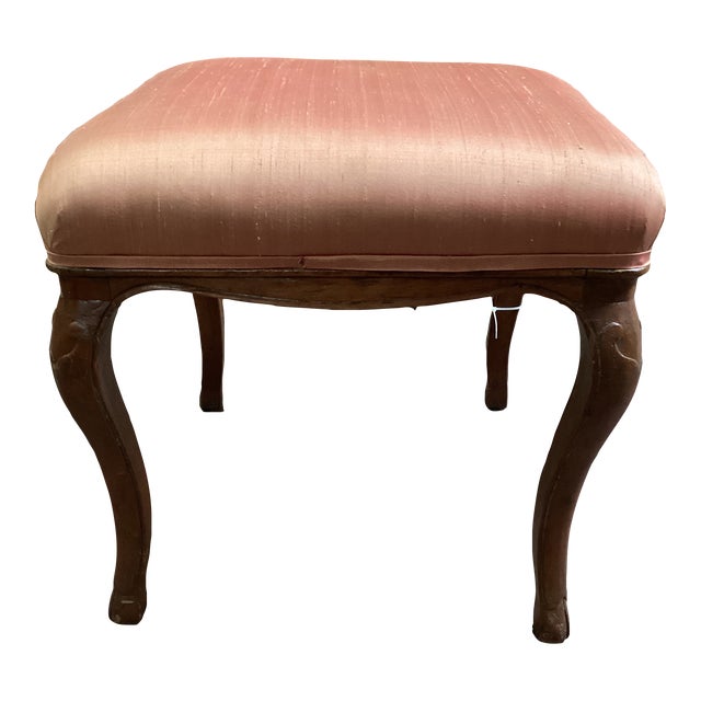 19th Century French Stool in Pink/Red Fabric For Sale
