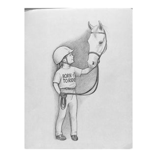 Our First Riding Lesson 2001 Graphite Drawing For Sale