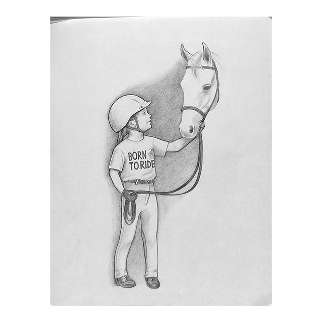 Our First Riding Lesson 2001 Graphite Drawing For Sale