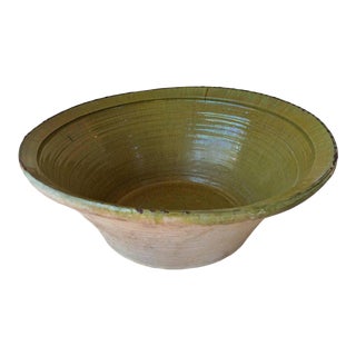 19th Century Spanish Hand Thrown and Glazed Green Stoneware Pottery Bowl For Sale