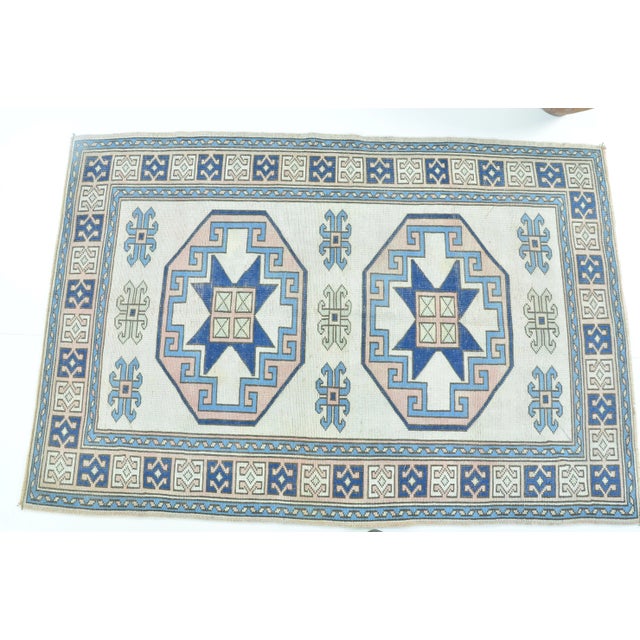 Vintage Hand-Made Anatolian Blue Design Turkish Rug For Sale In Phoenix - Image 6 of 11