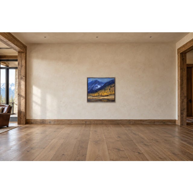 "Music on the Mountain" is an oil on board landscape painting by Seth Winegar, completed in 2026. Snow streaks a blue...