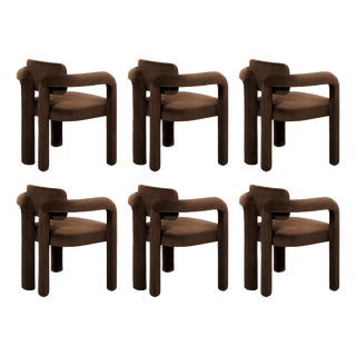 Double Arch Dining Chairs in Dark Brown Cotton Velvet from Insidherland, Set of 6 For Sale