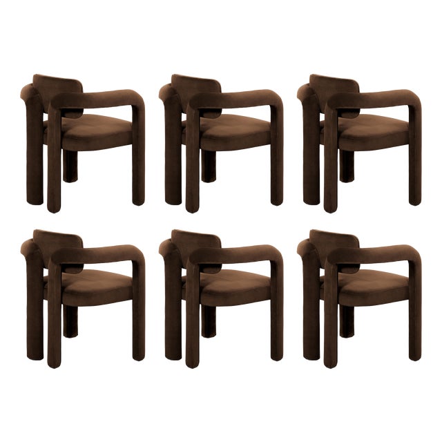 Double Arch Dining Chairs in Dark Brown Cotton Velvet from Insidherland, Set of 6 For Sale