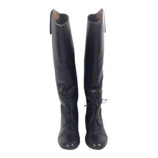 Pair of Vintage Black Leather Equestrian Horse Riding Boots for Decor Lace Up For Sale