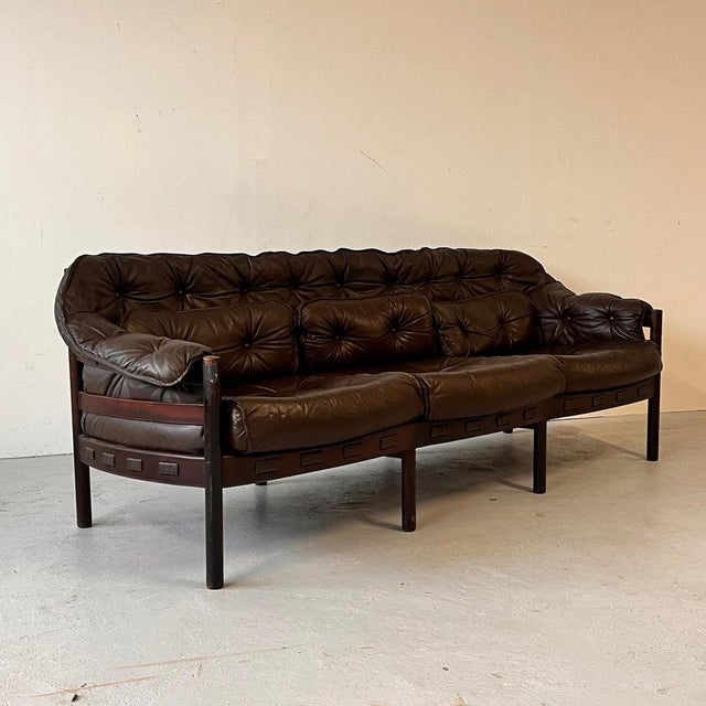 Animal Skin Mid-Century Swedish Leather Sofa by Sven Ellekaer for Coja, 1970s For Sale - Image 7 of 15