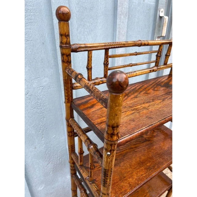 Victorian Antique Four Tier Burnt Bamboo Rack Bookshelve For Sale - Image 3 of 11