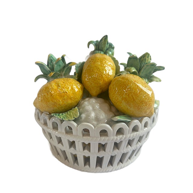 1960s 1970s Large Italian Majolica Trompe l'Oeil Tropical Fruit Basket Basket For Sale - Image 5 of 7