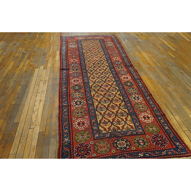 Persian 1880s Yellow Diamond Antique Nw Persian Rug 4'4" X 11'6" Handmade Wool Carpet For Sale - Image 3 of 6