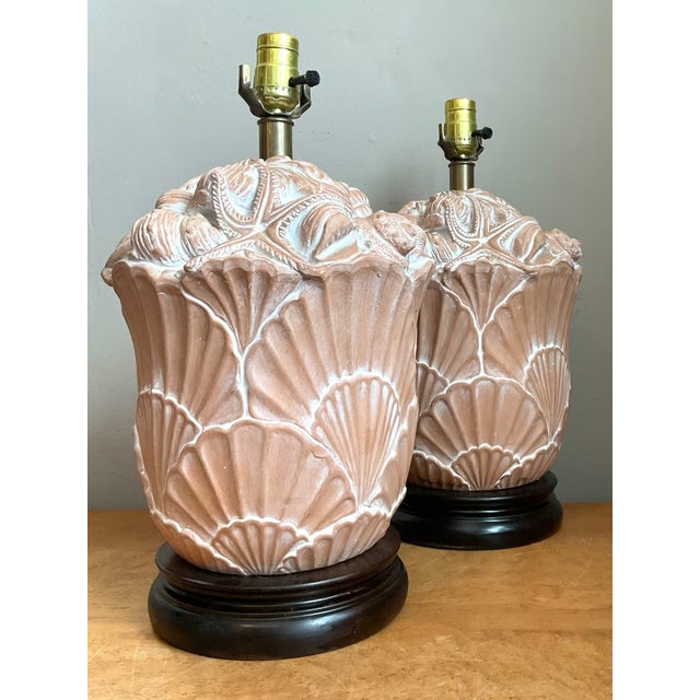 Late 20th Century Vintage Frederick Cooper Shell Lamps - Pair For Sale - Image 5 of 12