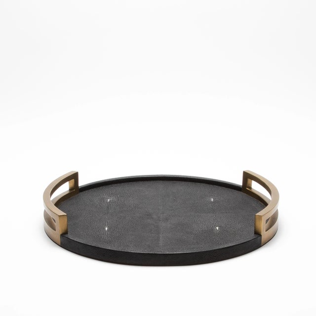 Round Tray in Black Shagreen With Bronze Patina Brass by R&y Augousti For Sale - Image 10 of 11
