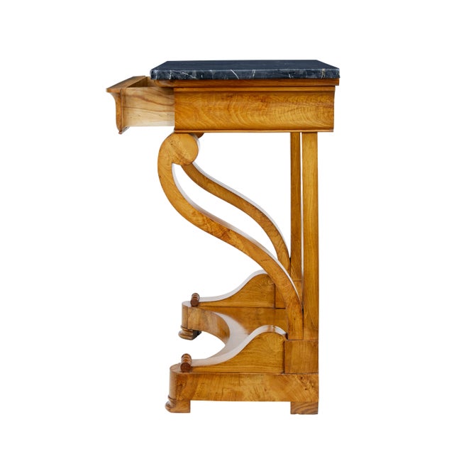 Mid 19th Century Swedish Elm Marble Top Console Table, 1860s For Sale - Image 10 of 11