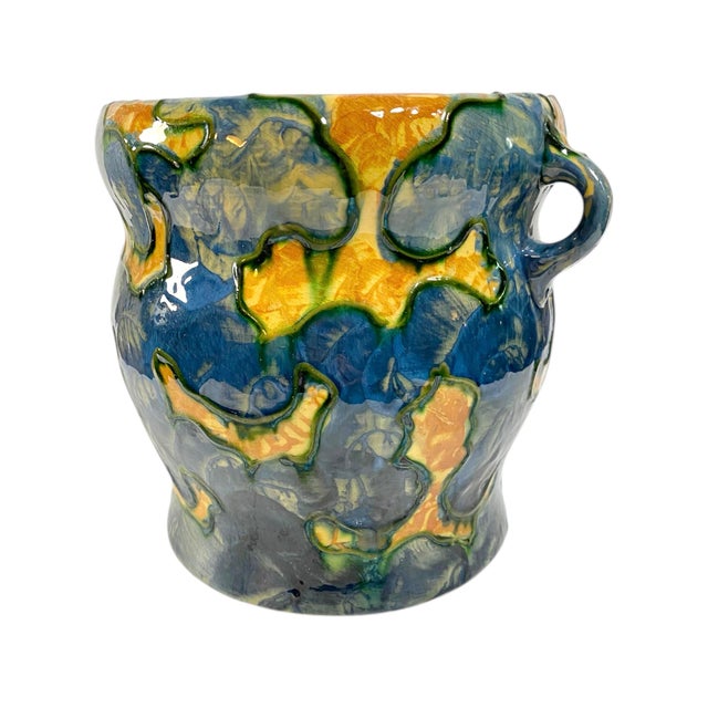 Art Nouveau Ceramic Jardiniere With Foliage Design From Michael Andersen & Söner, Denmark. Circa 1920 For Sale - Image 3 of 7