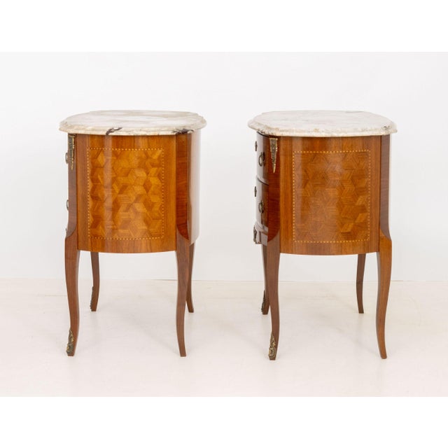 Wood Pair of Louis XV Style Parquetry Commodes For Sale - Image 7 of 9