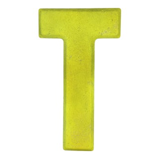 1960s Rustic Neon Yellow “t” Sign Beveled Letter For Sale