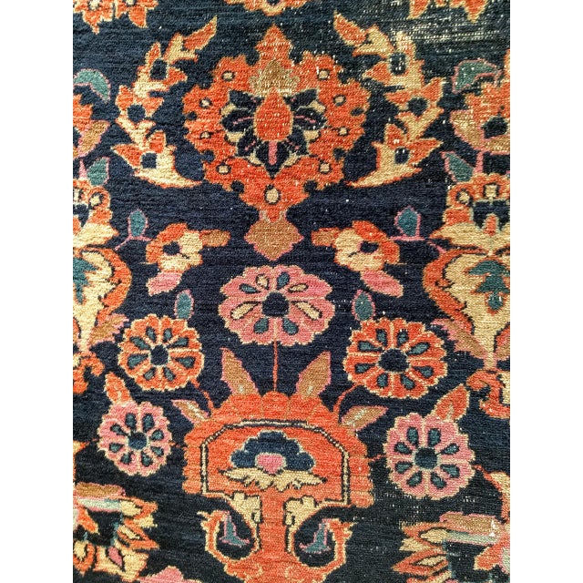 Textile Antique Persian Sarouk Lilian Runner Rug, Hand-Knotted Wool, Floral Pattern, Navy & Red, 3x9 For Sale - Image 7 of 12