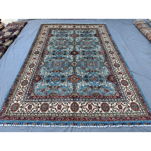 Blue Sultanabad Hand-Knotted Wool Rug - 6'8" X 9'10" For Sale - Image 4 of 15