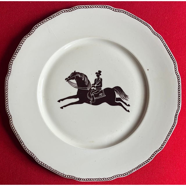 1930s Large French Paris Porcelain Art Deco Charger Plate With Equestrian Silhouette of Horse & Rider Manner of Gio Ponti Signed Primavera For Sale - Image 5 of 5