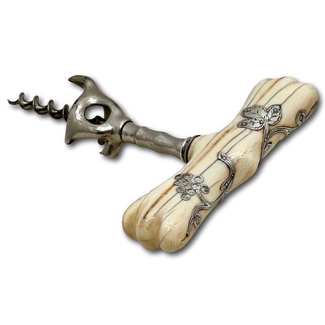 Fine & Unusual Antique American Victorian Sterling Silver Inlayon Bone Wine Corkscrew - Circa 1900 For Sale - Image 14 of 18