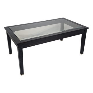 Vintage Modern Classic Rectangular Coffee Table in Wood and Beveled Glass, 1970 For Sale