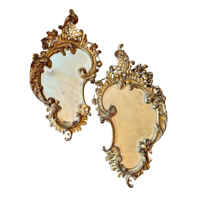 Vintage Italian Gold Giltwood Rococo Mirrors, 1920, Set of 2 For Sale