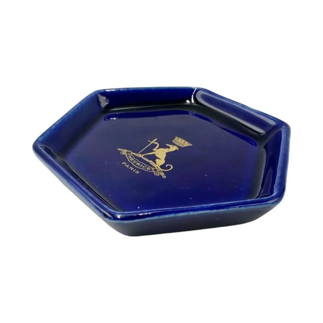 Vintage Le Meurice Hotel Paris Cobalt Blue Ashtray Catchall Dish For Sale - Image 9 of 12
