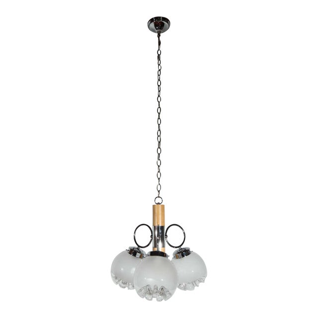 1970's Wood, Chrome & Glass Italian Fixture - 2 For Sale