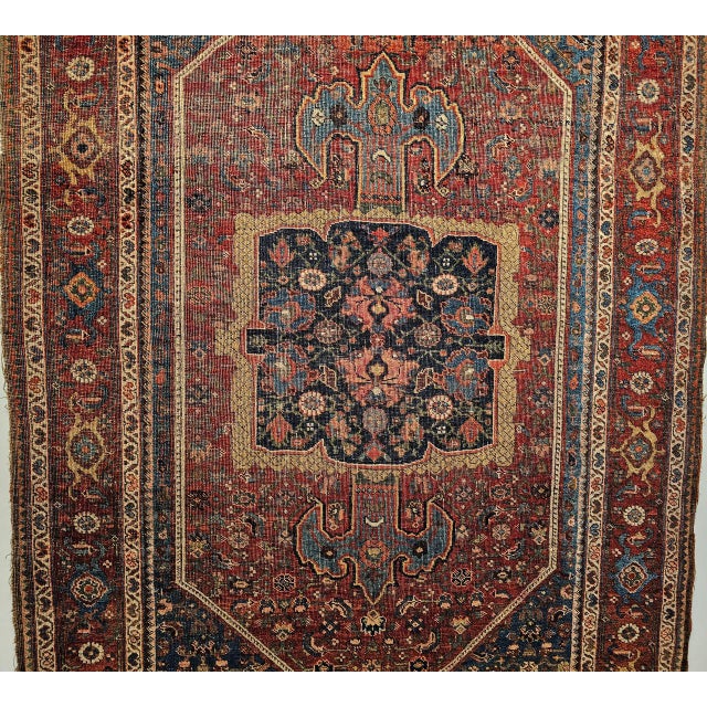 19th Century Persian Bidjar Rug, Hand-Knotted Wool, Geometric Herati Pattern, Burgundy & Blue, 5x7 For Sale - Image 18 of 18