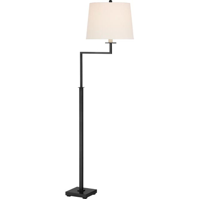 Traditional Suzanne Kasler by Visual Comfort Signature Greer Adjustable Bridge Floor Lamp in Bronze with Linen Shade For Sale - Image 3 of 3