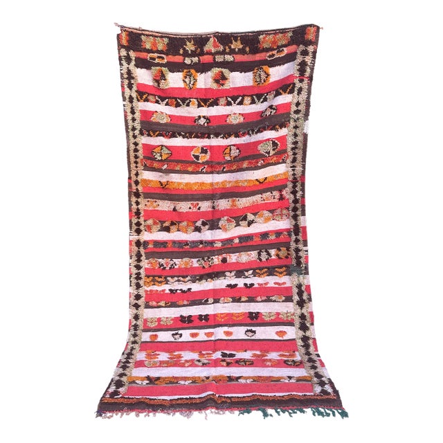 1980’s Moroccan Tribal Flatweave Wool Kilim Rug - 8.4 X 4 Ft For Sale