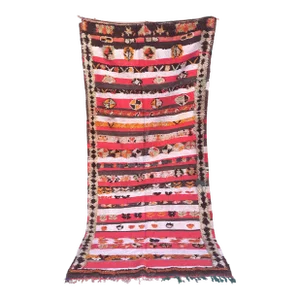 1980’s Moroccan Tribal Flatweave Wool Kilim Rug - 8.4 X 4 Ft