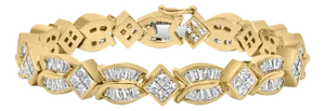 14K Yellow Gold 8 1/5 Cttw Baguette and Princess-Cut Diamond Geometric Twist Link Bracelet (G-H Color, VS1-VS2 Clarity) - Size 7"
