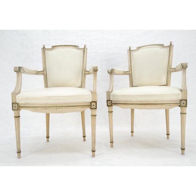 Cream Pair of Directoire French Open Arms Painted Frames Arm Chairs For Sale - Image 8 of 13
