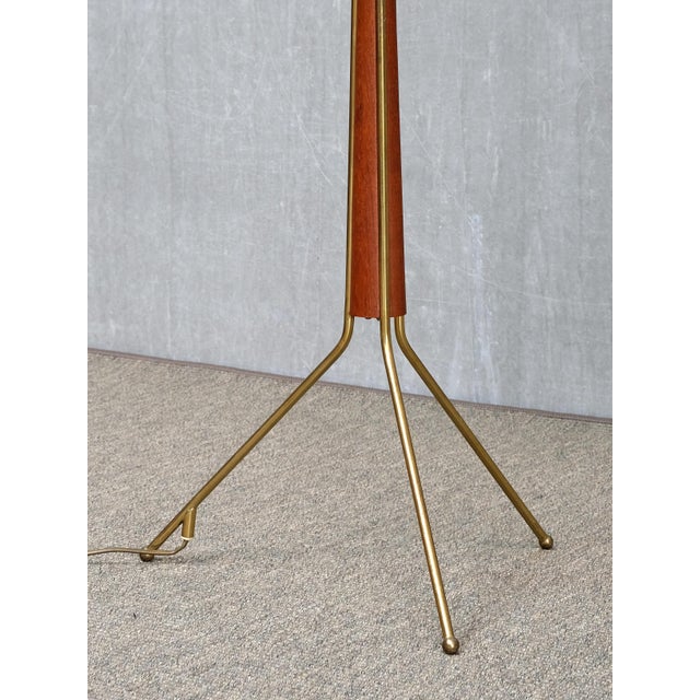 Brass and Teak Tripod Floor Lamp from Möllers Armatur Eskilstuna, Sweden, Late 1950s For Sale - Image 6 of 10