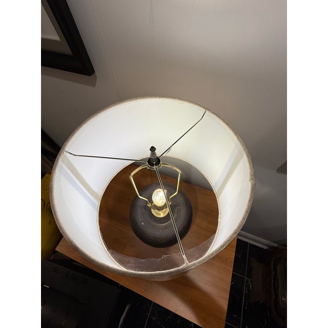 1990s 1990s Aged Brown Pottery Urn as Lamp With Decorative Carvings For Sale - Image 5 of 9