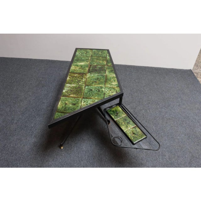 Metal Asymmetrical French Modern Iron and Green Tile Swiveling Coffee/Cocktail Table For Sale - Image 7 of 12