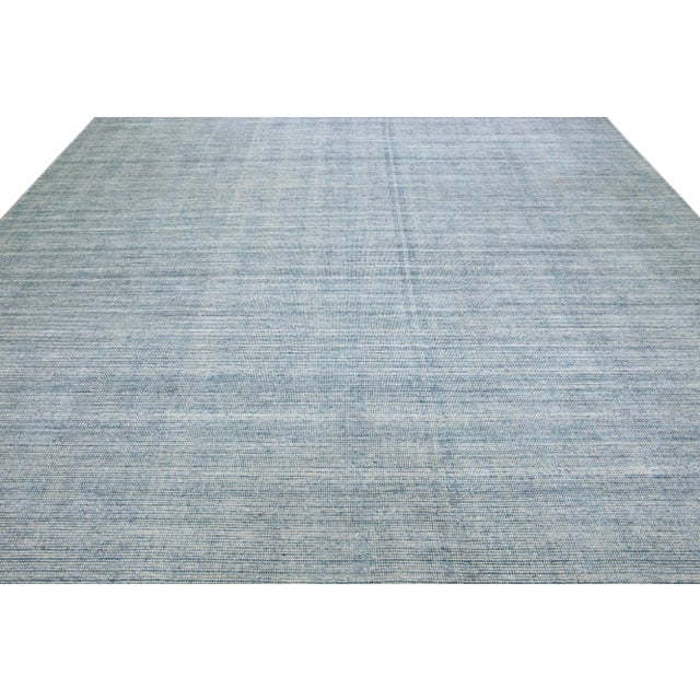 Indian Blue Modern Apadana's Groove Bamboo/Silk Handmade Oversize Rug For Sale - Image 3 of 11